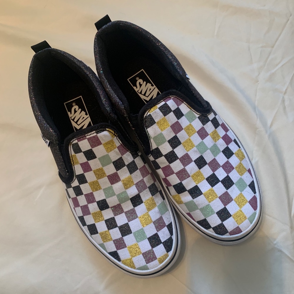 Kids vans sparkle checkered